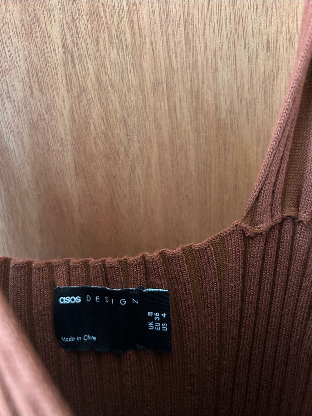 ASOS Ribbed V-Neck Maxi Dress in Rust - Picture 3 of 4